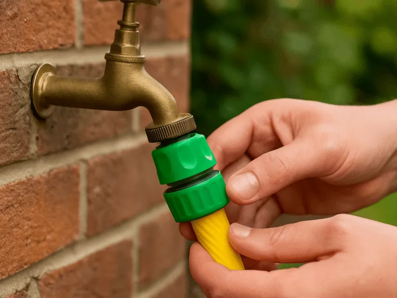 Secure garden connection with hose fittings and connectors in use Hose Fittings and Connectors