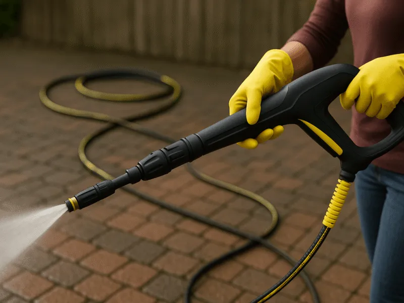 Pressure Washer Extension Hose in Action on Block Driveway – Karcher Accessories Accessories