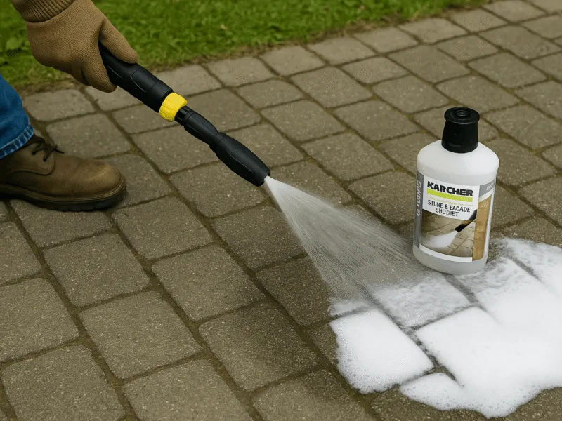 Stone Path Cleaner in Action on Paving Slabs – Karcher Cleaning Fluids Cleaning Fluids