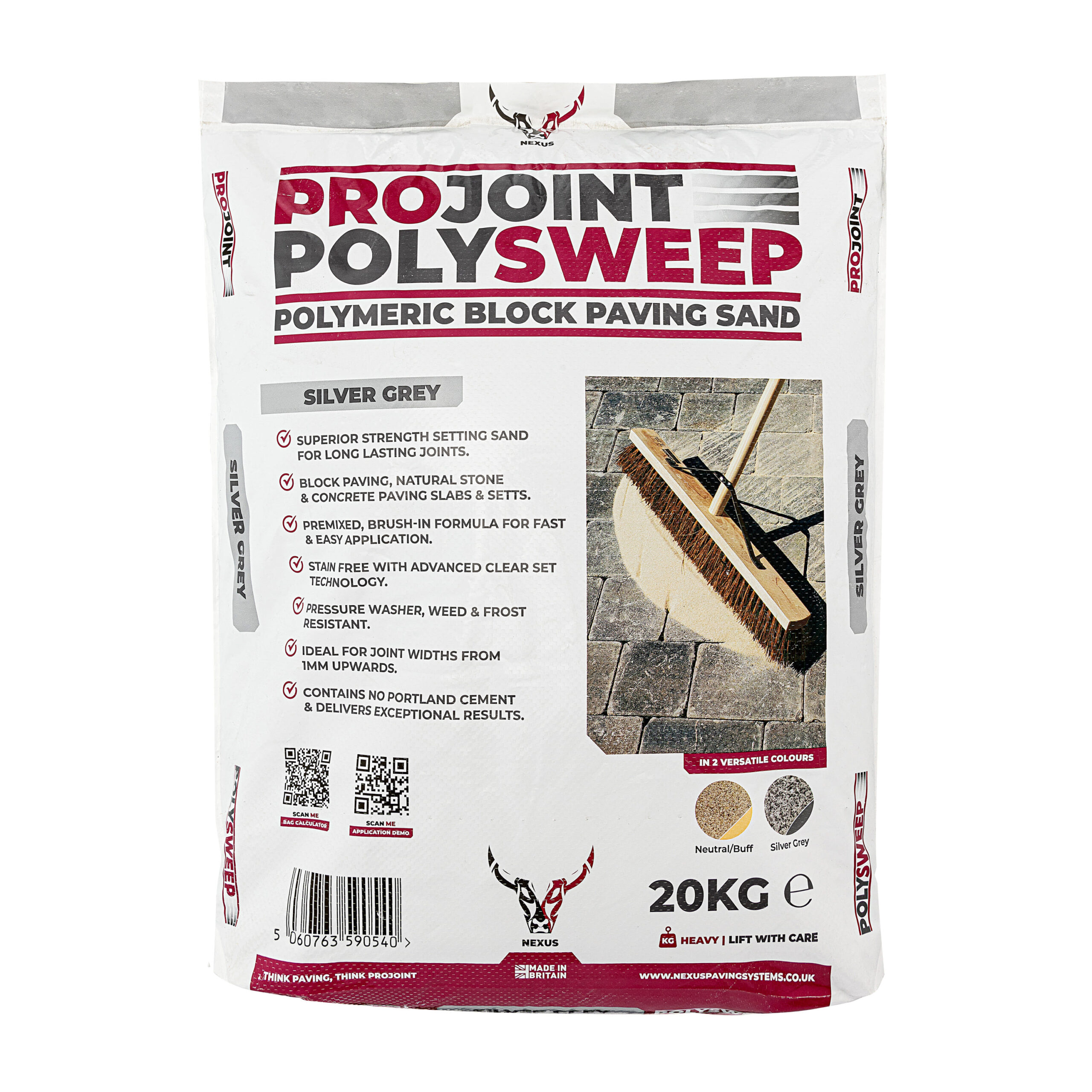 ProJoint Polysweep Polymeric Block Paving Setting Sand - Silver Grey, 20kg - Front View