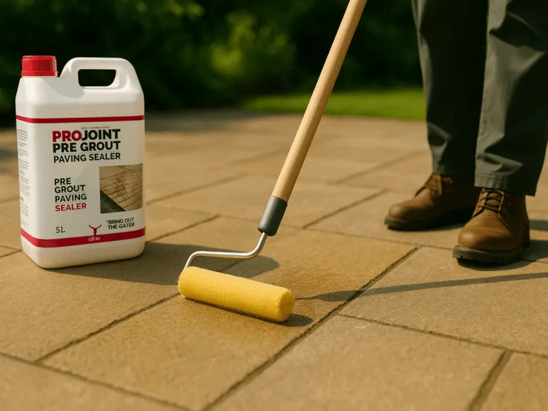Applying ProJoint Pre-Grout Paving Sealer to Textured Outdoor Stone Before Jointing Sealers