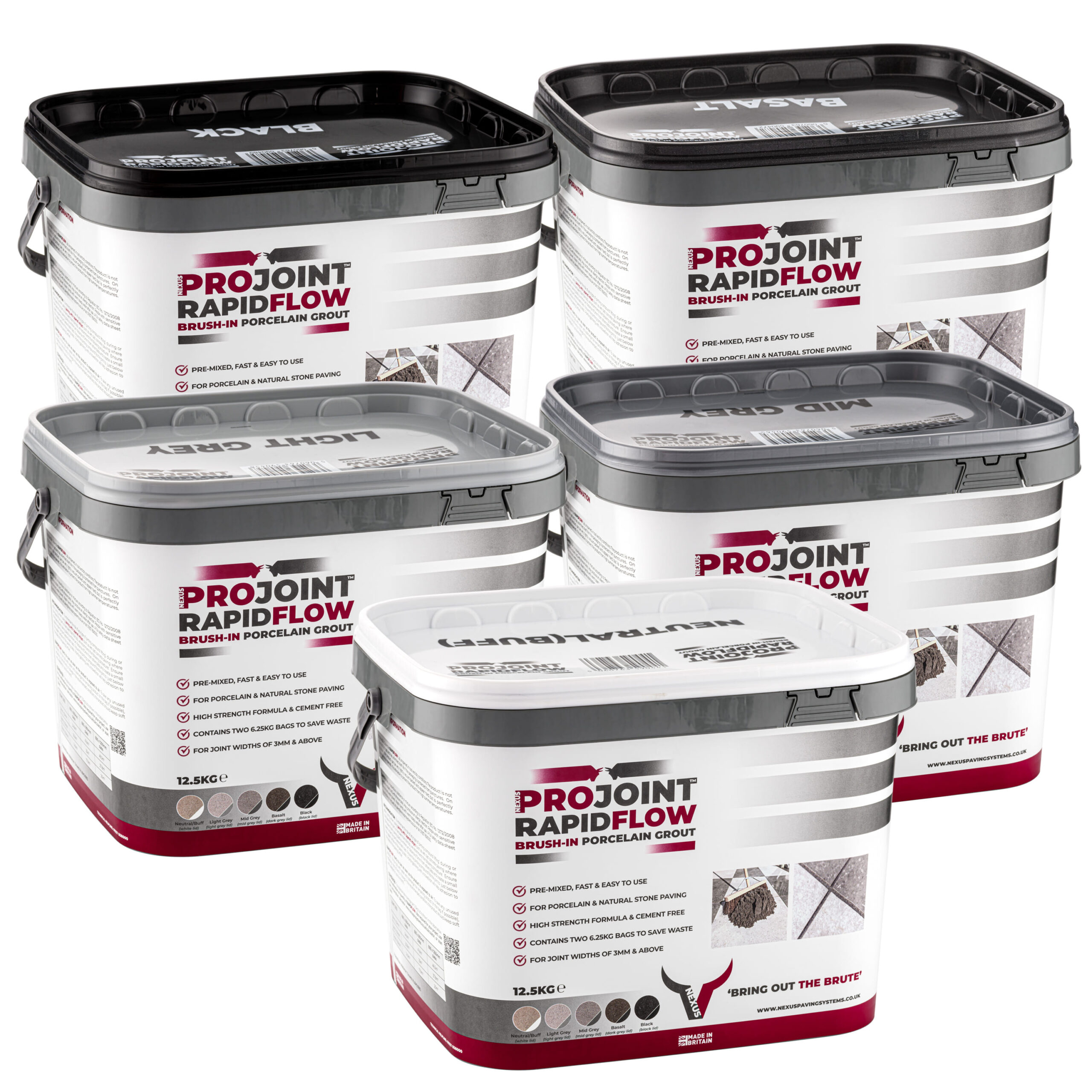 Projoint RapidFlow Brush-in Porcelain Grout - All Colour Options, 12.5kg - Group View