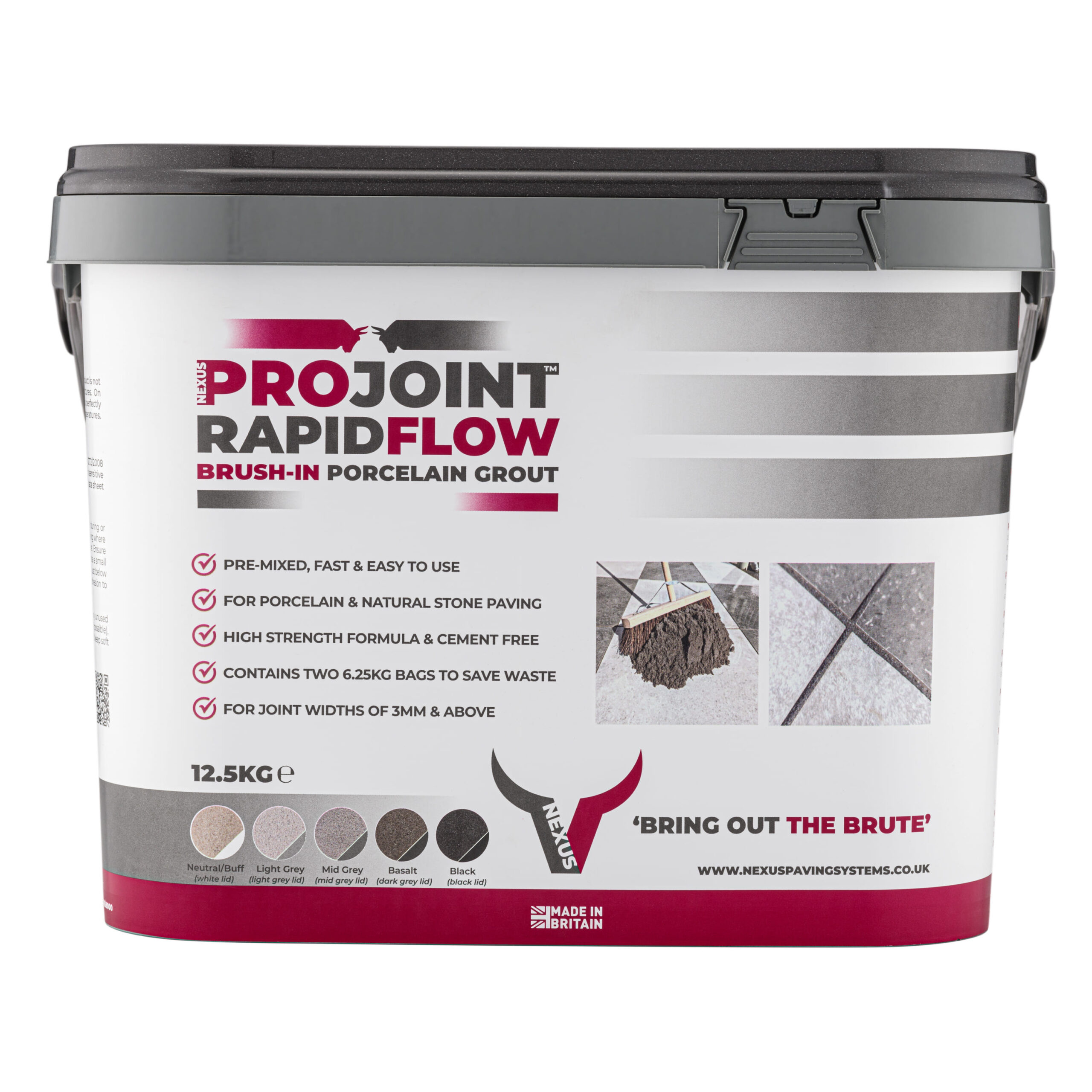 Projoint RapidFlow Brush-in Porcelain Grout - BASALT, 12.5kg - Front View