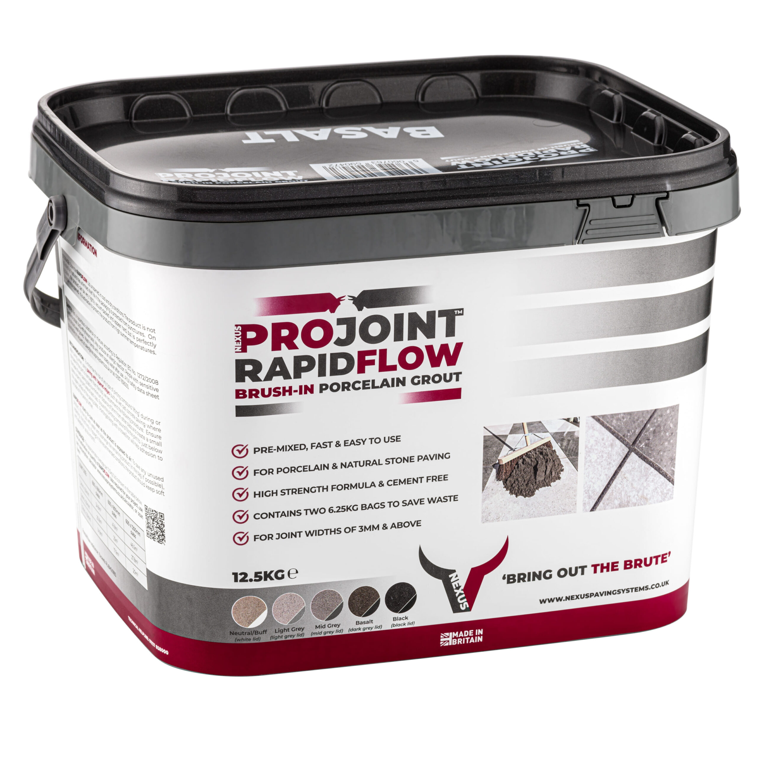 Projoint RapidFlow Brush-in Porcelain Grout - BASALT, 12.5kg - Side View