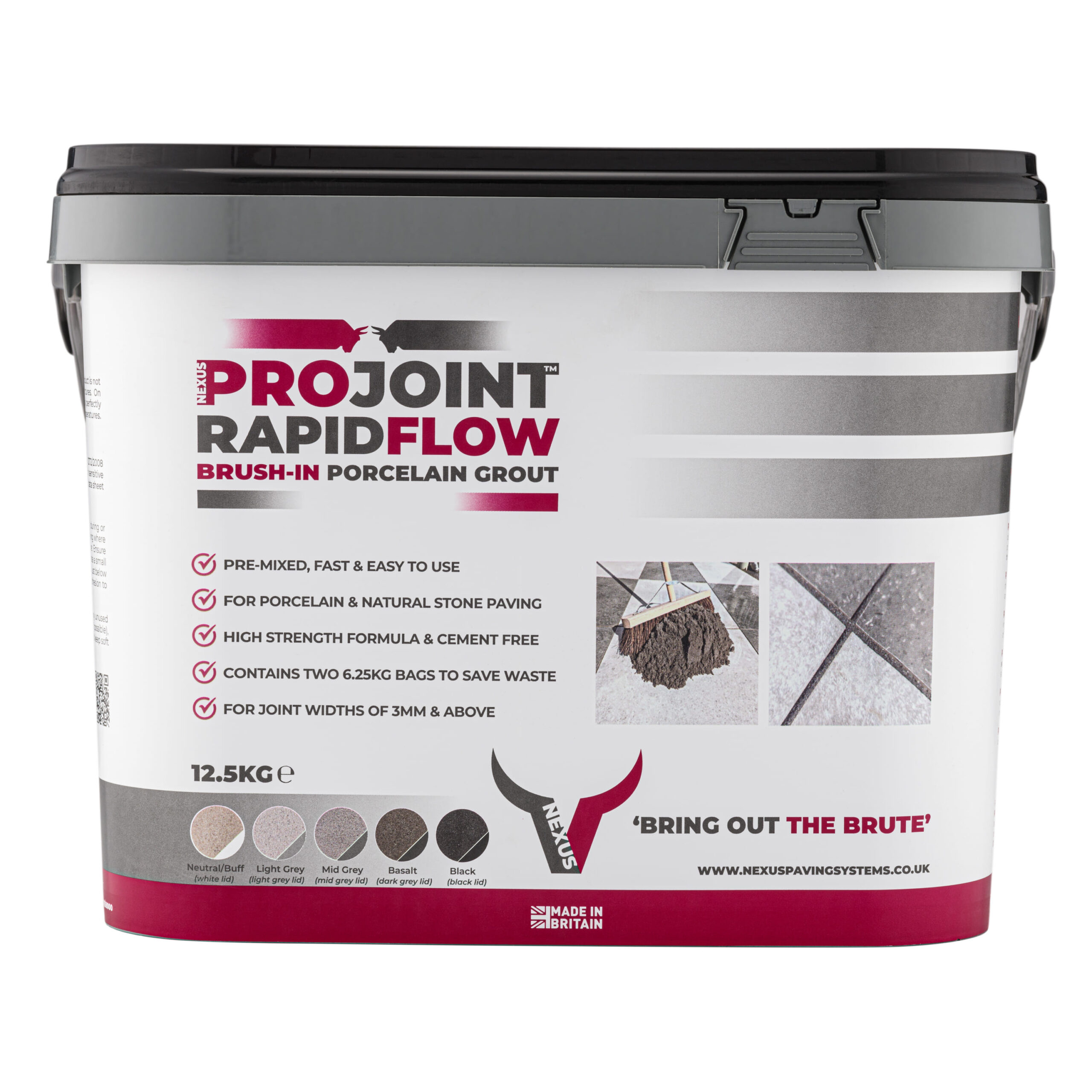 Projoint RapidFlow Brush-in Porcelain Grout - BLACK, 12.5kg - Front View