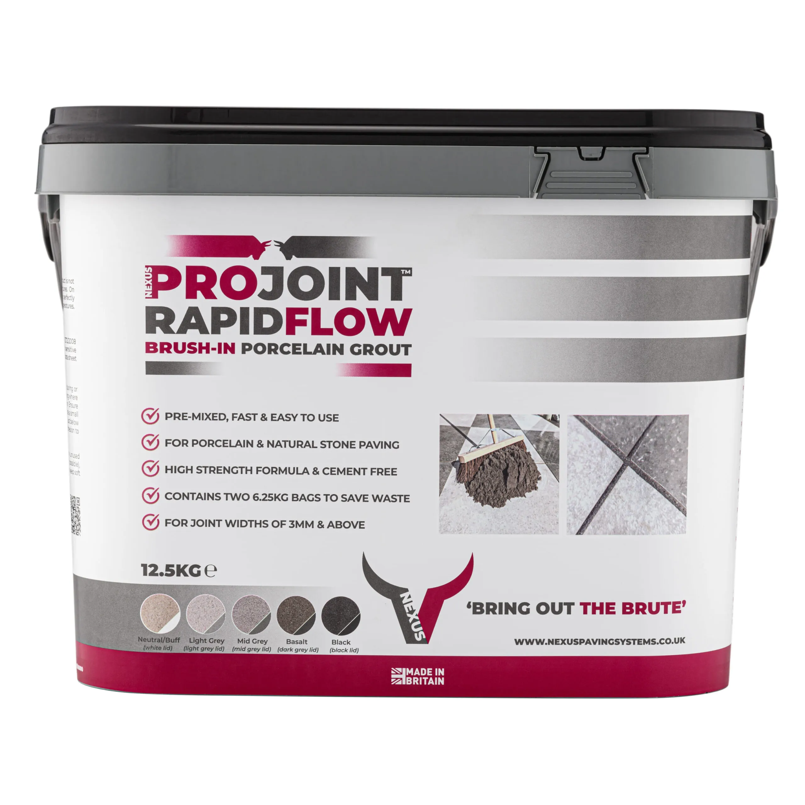 ProJoint RapidFlow Brush-in Porcelain Grout – BLACK, 12.5kg (RAPIDFLOWBK)
