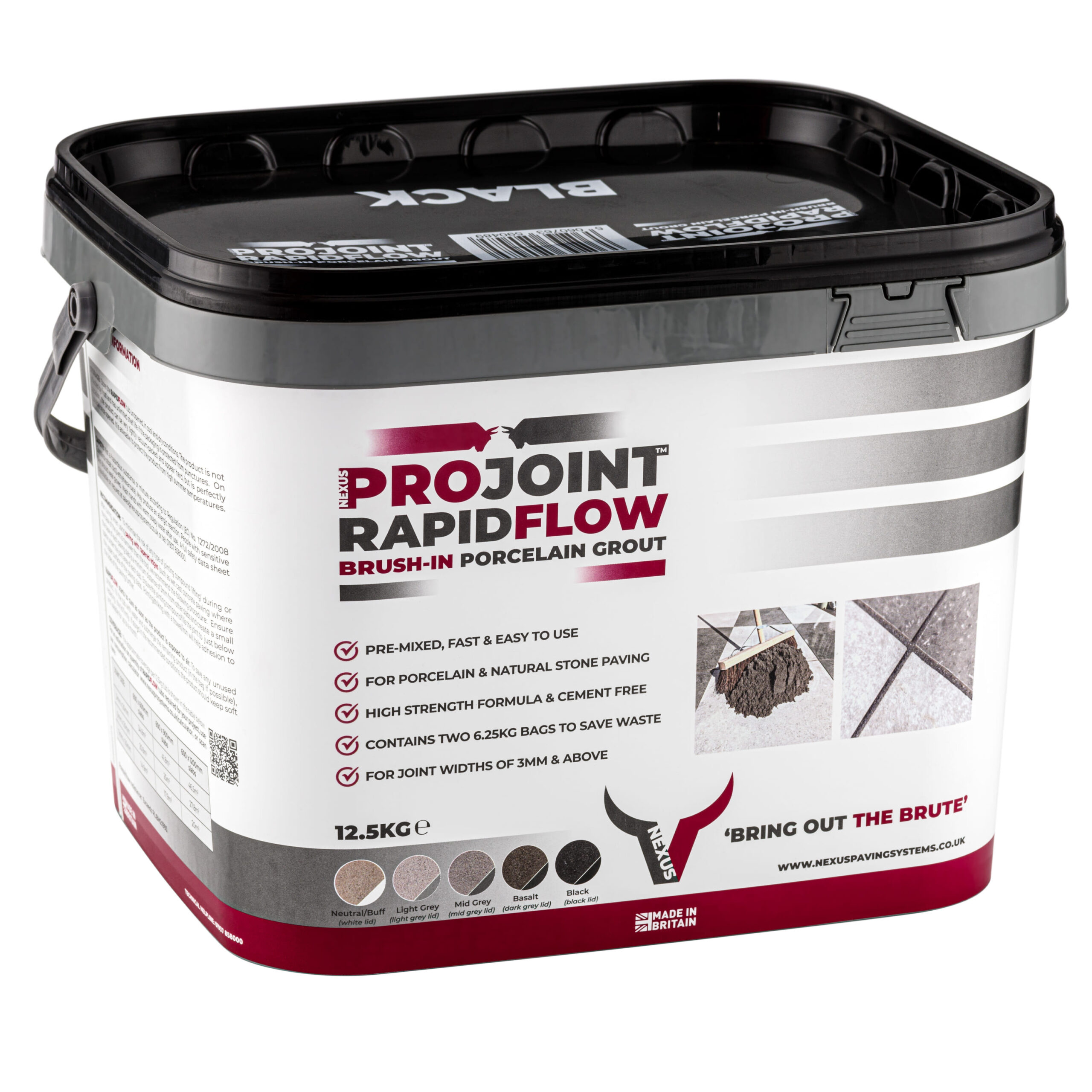 Projoint RapidFlow Brush-in Porcelain Grout - BLACK, 12.5kg - Side View