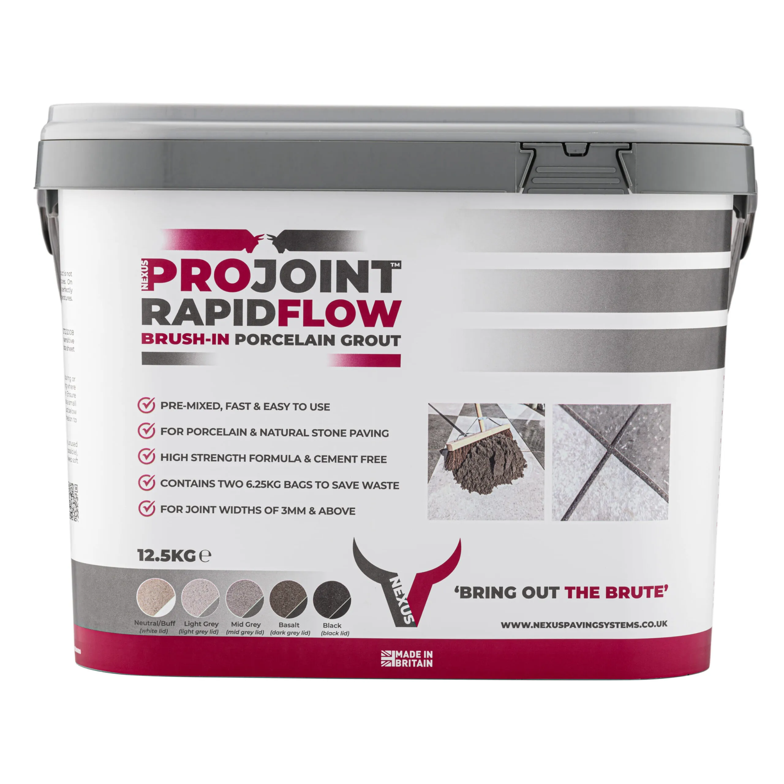 ProJoint RapidFlow Brush-in Porcelain Grout – LIGHT-GREY, 12.5kg (RAPIDFLOWLG)