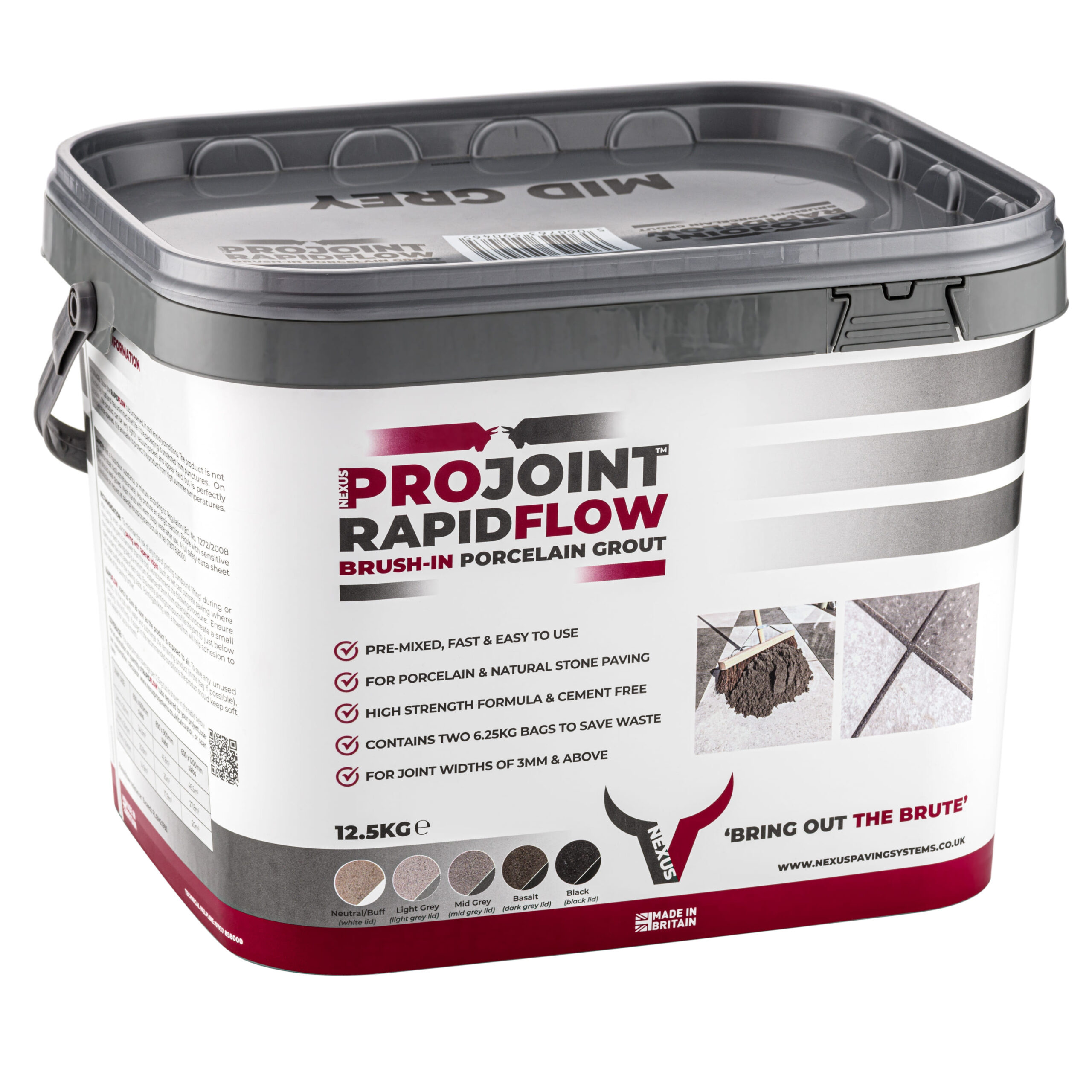 Projoint RapidFlow Brush-in Porcelain Grout - MID-GREY, 12.5kg - Side View