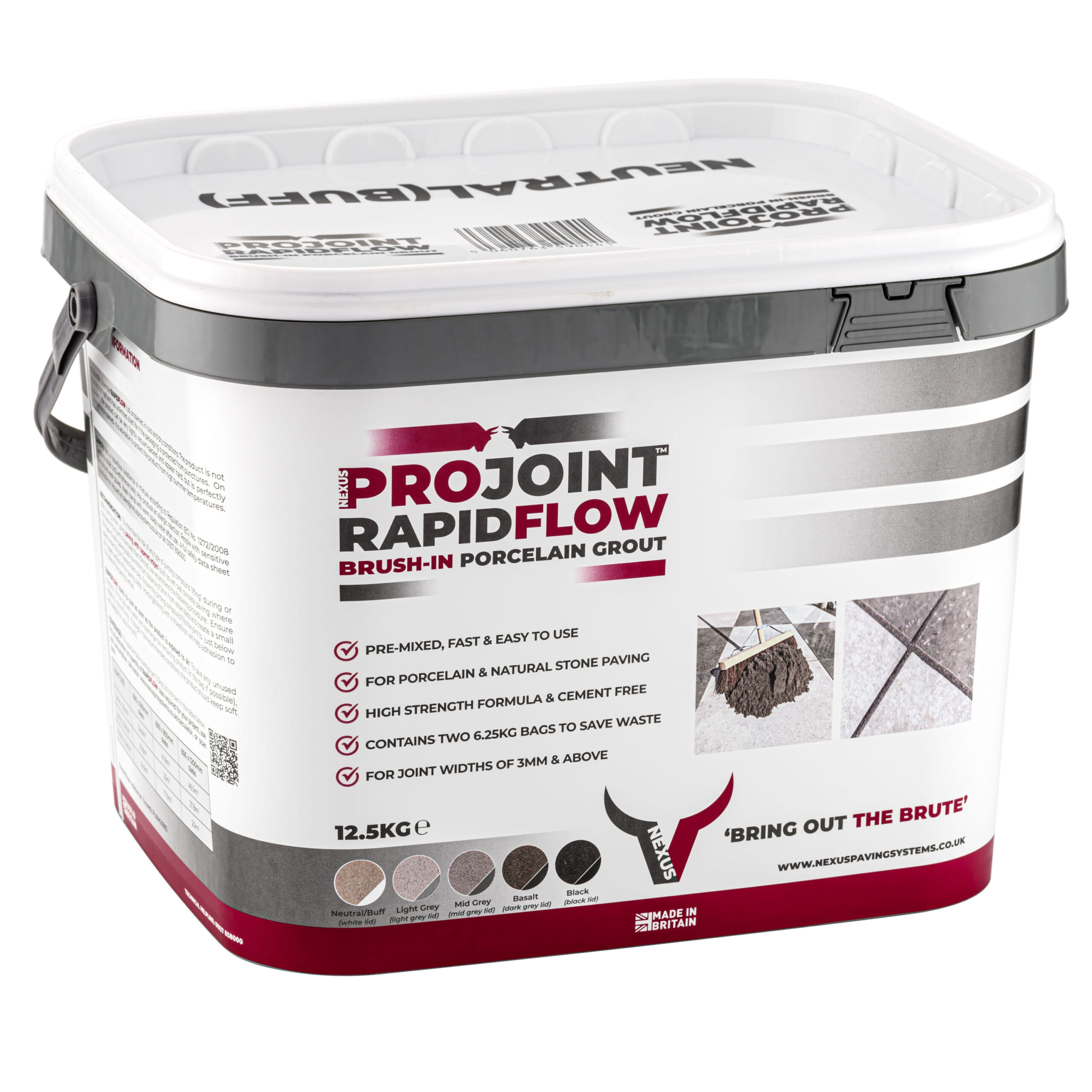 Projoint RapidFlow Brush-in Porcelain Grout - NEUTRAL BUFF, 12.5kg - Side View