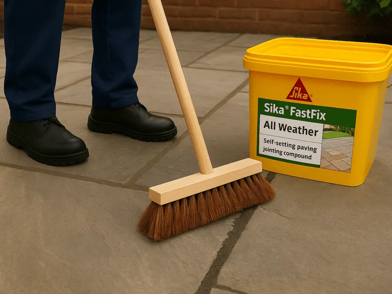 Applying Sika FastFix All Weather Jointing Compound on Residential Patio Paving Paving and Pointing Compounds