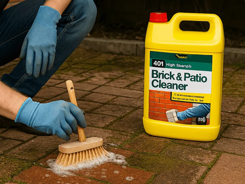 Applying Everbuild Surface Cleaners to remove grime from patio brickwork Surface Cleaners