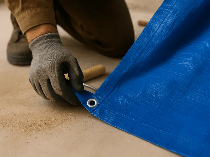 Laying Down Everbuild Tarpaulin for Surface Protection in a Home Renovation Setting Surface Protection