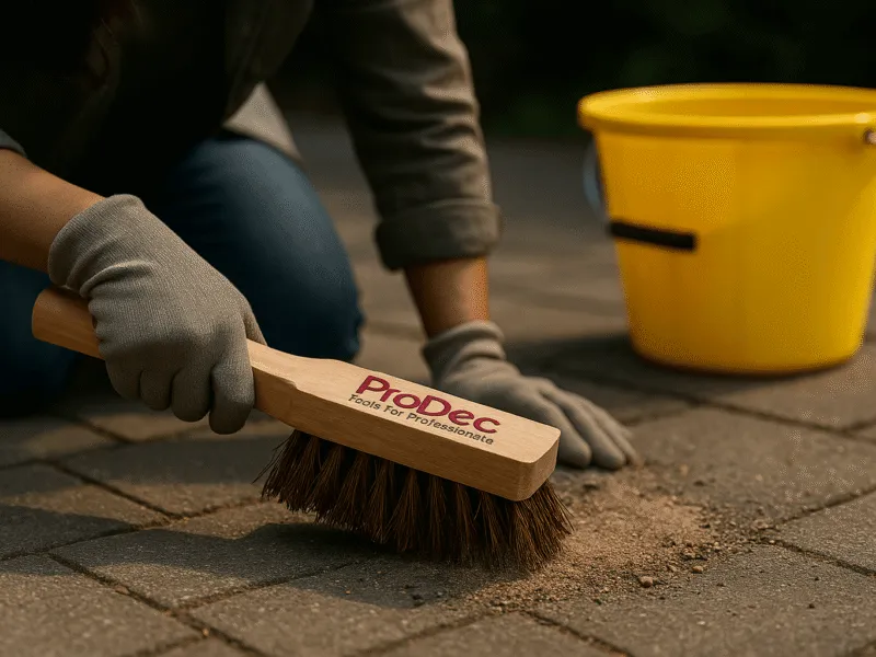 Prodec Churn Brush for Masonry Cleaning – Effective Outdoor Cleaning in Action Sweeping and Cleaning