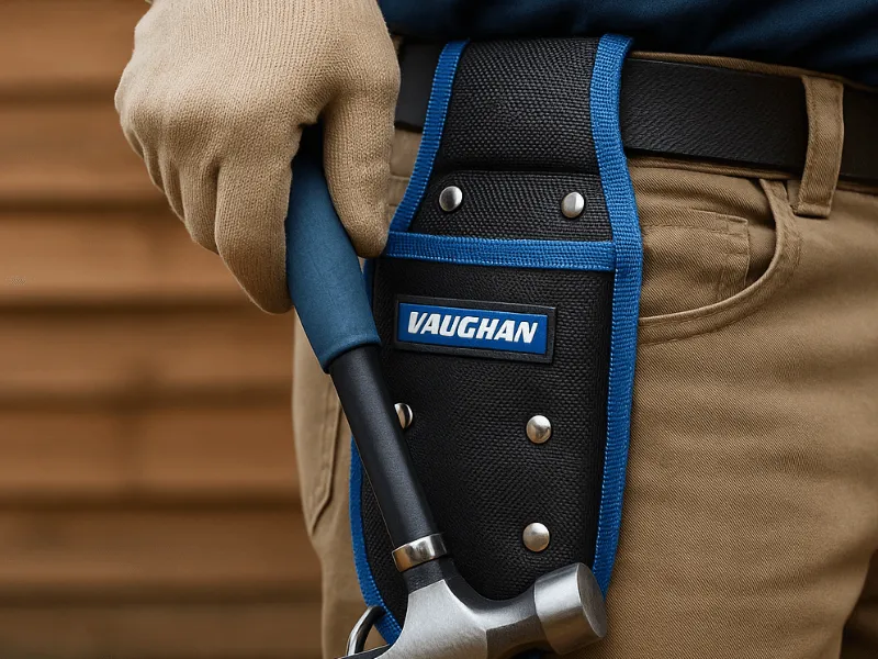 Tool Storage and Workwear – Close-Up of Vaughan Tool Pouch in Use with Hammer Tool Storage and Workwear