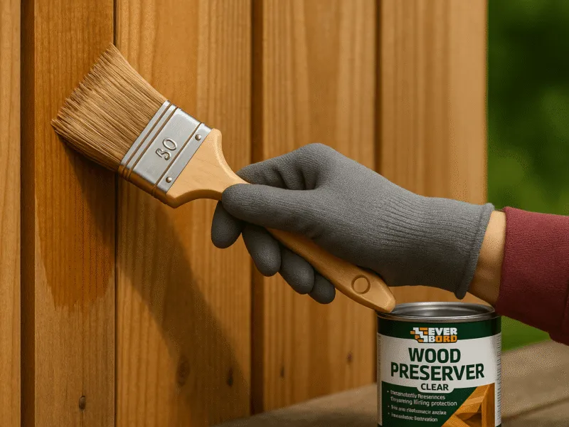 Applying Everbuild wood finish to outdoor timber fence for weather protection Wood Finish