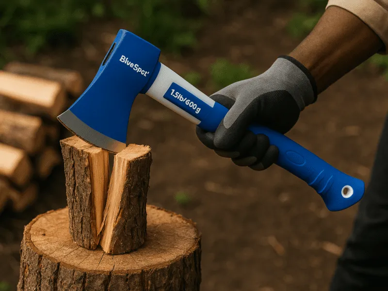 Using a Blue Spot hand axe to split firewood outdoors Wood Splitting Axes