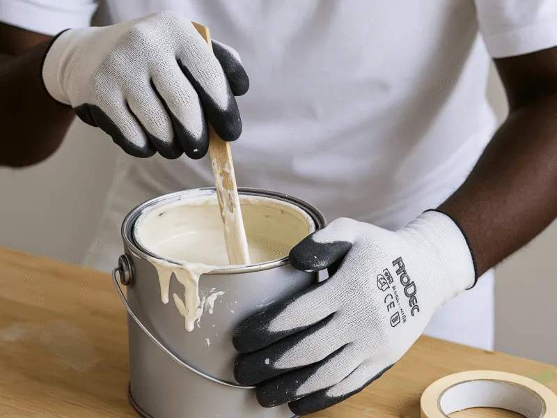 BlackRock gloves in use while mixing paint during a decorating task Workwear Clothing