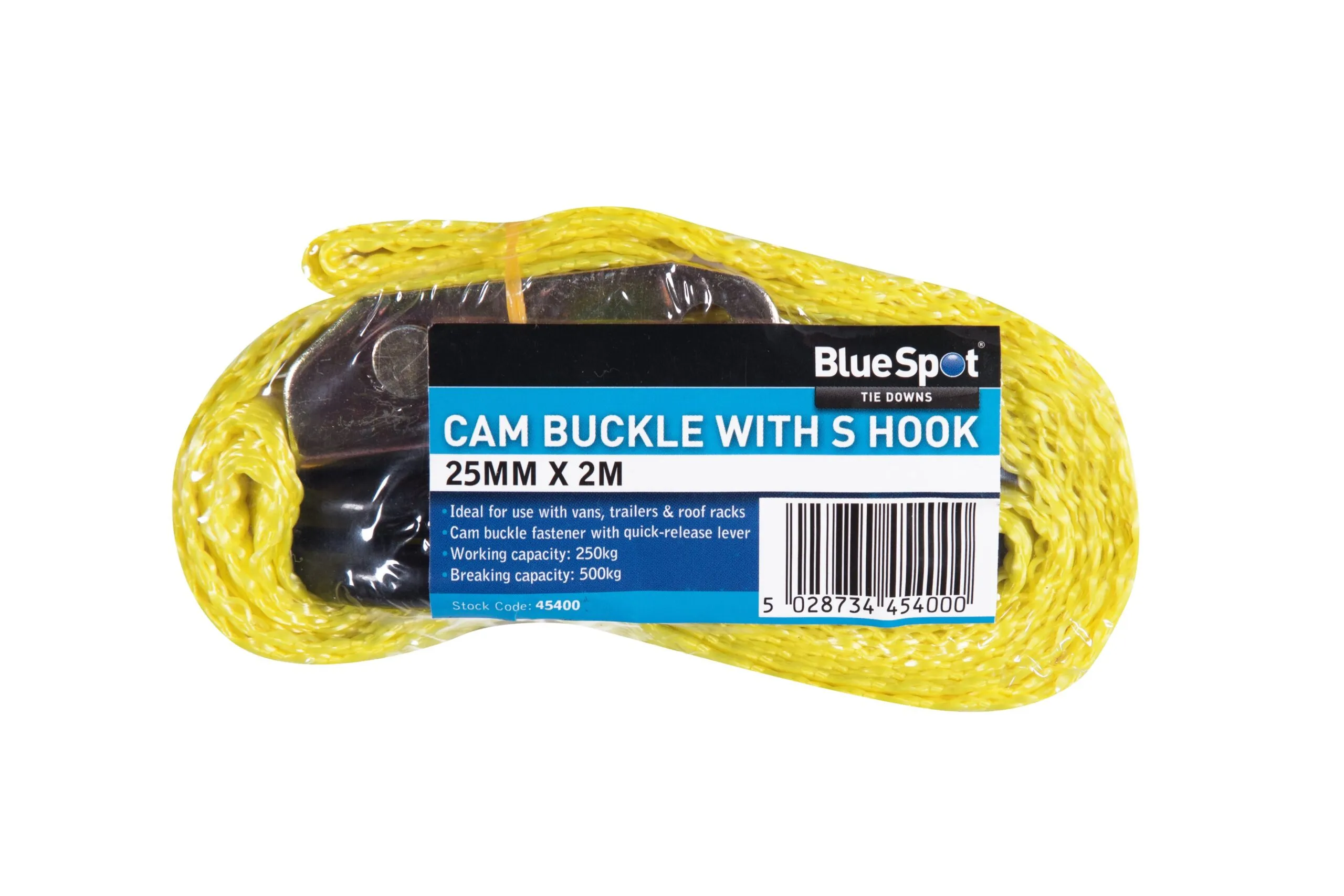 45400_1.jpg Blue Spot Tools Cam Buckle Strap S Hook – 25mm x 2m, Yellow (45400)