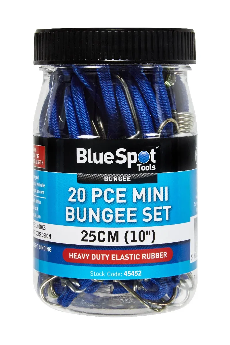45452.jpg Blue Spot Tools 20 Piece Mini Bungee Set – 25cm, 10 Inch (45452)