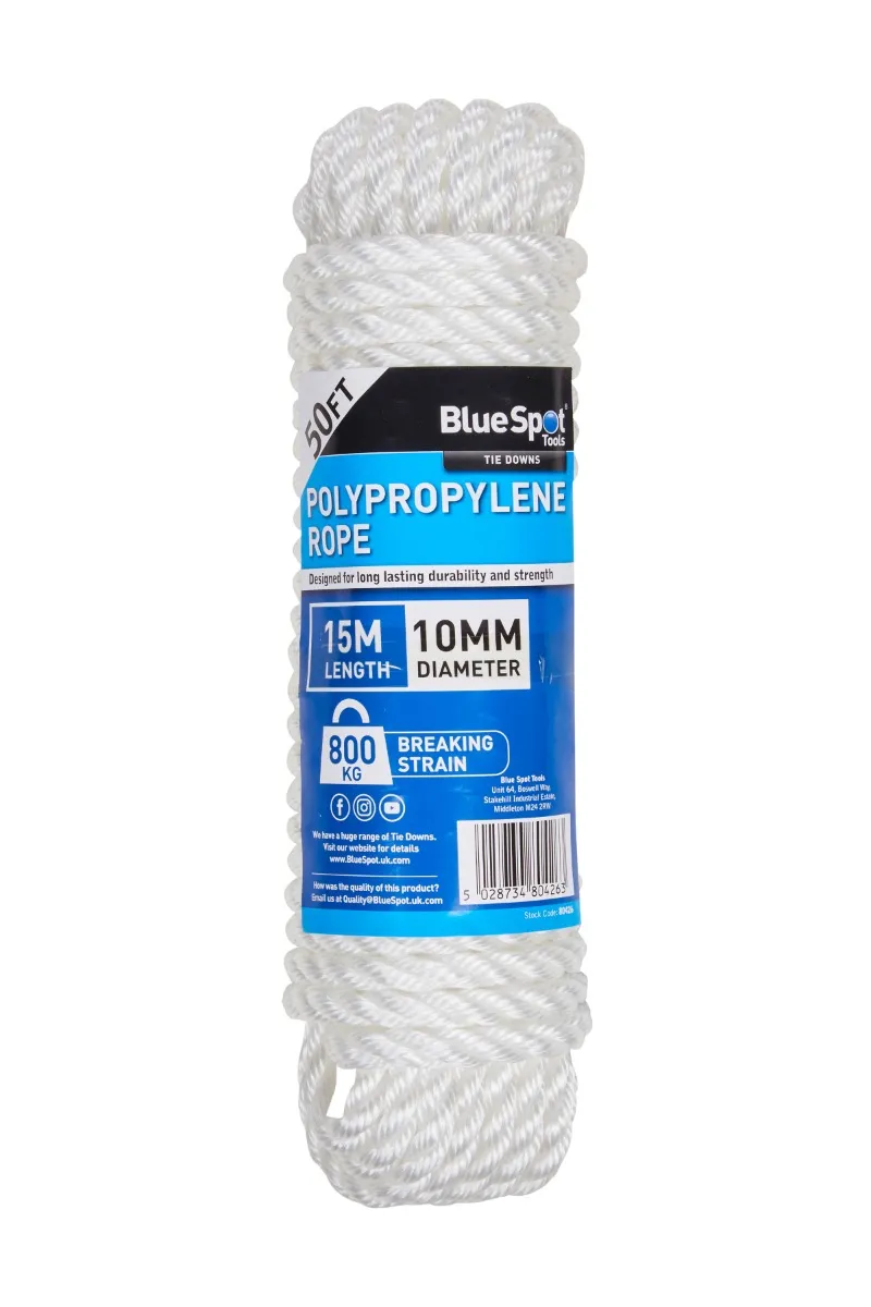 80426.jpg Blue Spot Tools Polypropylene Rope – 50ft, 10mm x 15 metres (80426)
