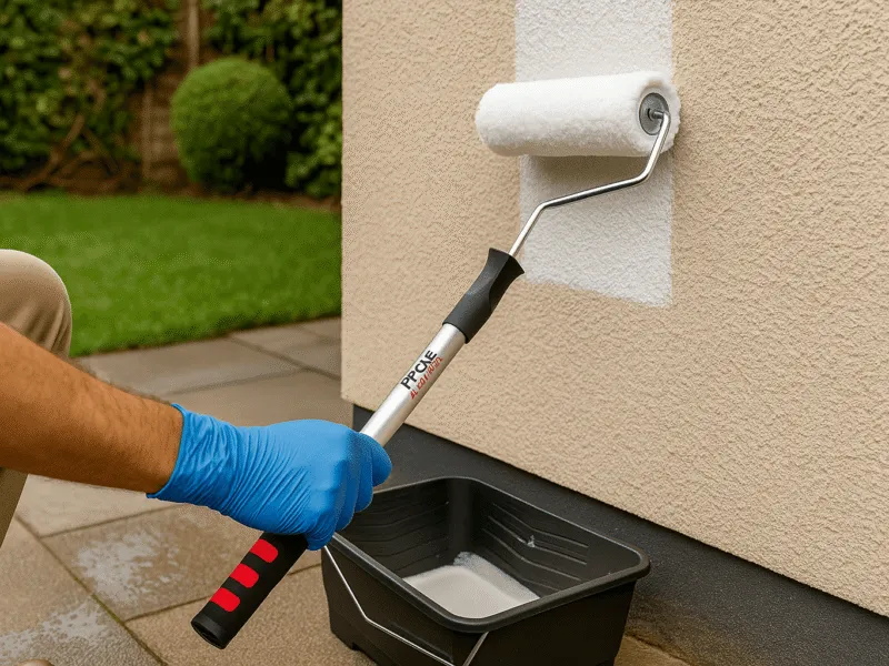 Applying outdoor paint with a ProDec roller kit on a rendered wall Application Kits