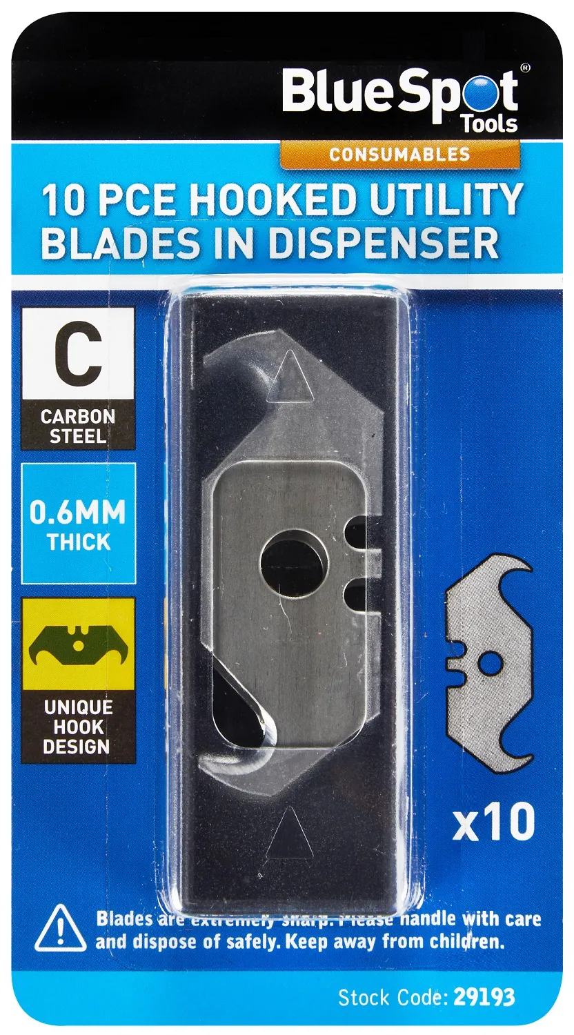 blue-spot-tools-10pc-hooked-utility-blades-in-dispenser-29193-bluespot Blue Spot Tools 10 Hooked Utility Blades In Dispenser (29193)