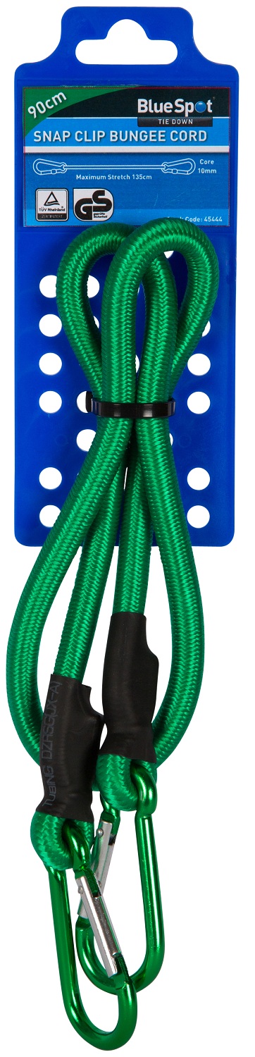 Blue Spot snap clip bungee hi vis Green on packaging