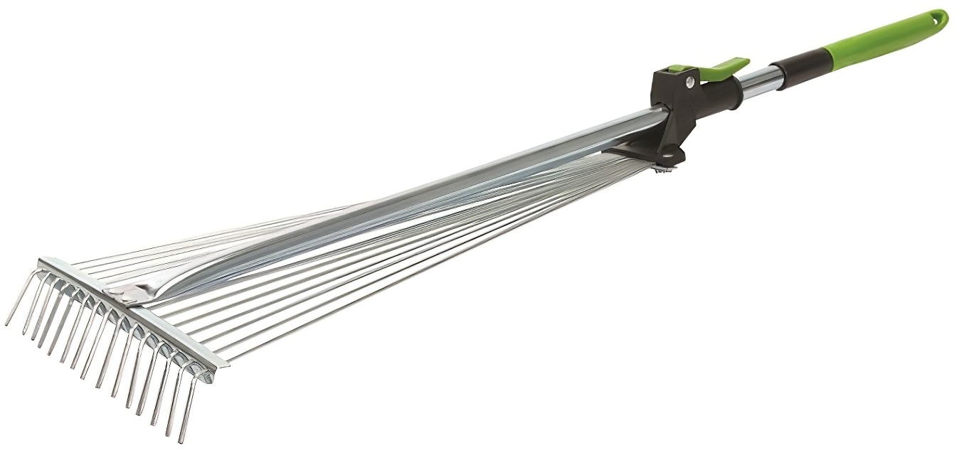 Silverline telescopic adjustable garden sprung leaf and grass rake in the closed position