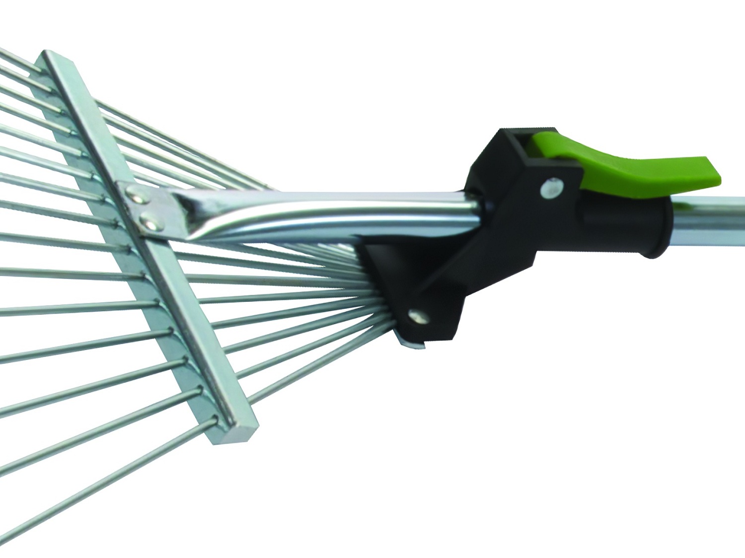 Silverline telescopic adjustable garden sprung leaf and grass rake closeup of mechanism
