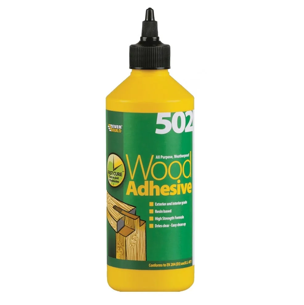 everbuild-502-weatherproof-wood-adhesive-1-litre-wood1.jpg Everbuild 502 All Purpose Weatherproof Wood Adhesive – 1 Litre, Clear (479511)