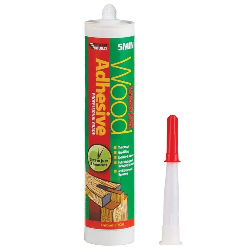 everbuild-lumberjack-5-min-wood-adhesive-310ml-5min3.jpg Everbuild Lumberjack PU Wood Adhesive Tube – 5 Minute, 310ml 484682 5MINPU3