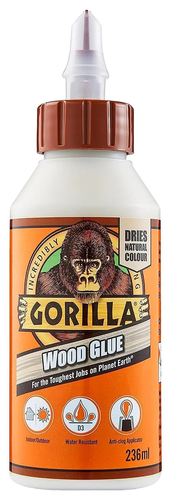 Gorilla D3 Water Resistant PVA Wood Glue – 236ml (GRGGWG236)