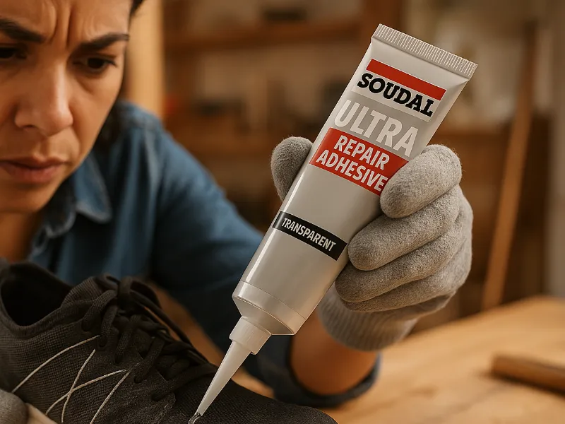 Applying Soudal Ultra Repair Adhesive to a Shoe Seam Tube Adhesives