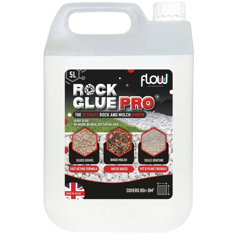 Flow Rock Glue PRO 5 Litre Garden Decorative Rock, Gravel & Mulch Binder – RGLUE5L Flow Rock Glue PRO 5 Litre Garden Decorative Rock, Gravel & Mulch Binder (RGLUE5L)