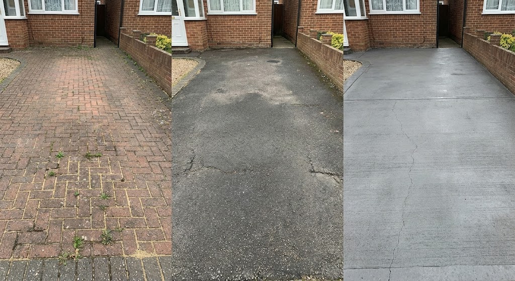 Comparison of block paving, tarmac and concrete driveway surfaces before sealing