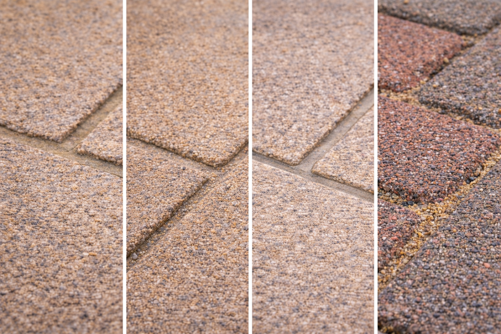 Comparison of different paving joint finishes on concrete and stone slabs