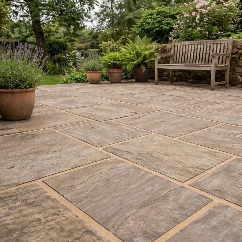 Neatly pointed patio with consistent joint lines using suitable jointing compound