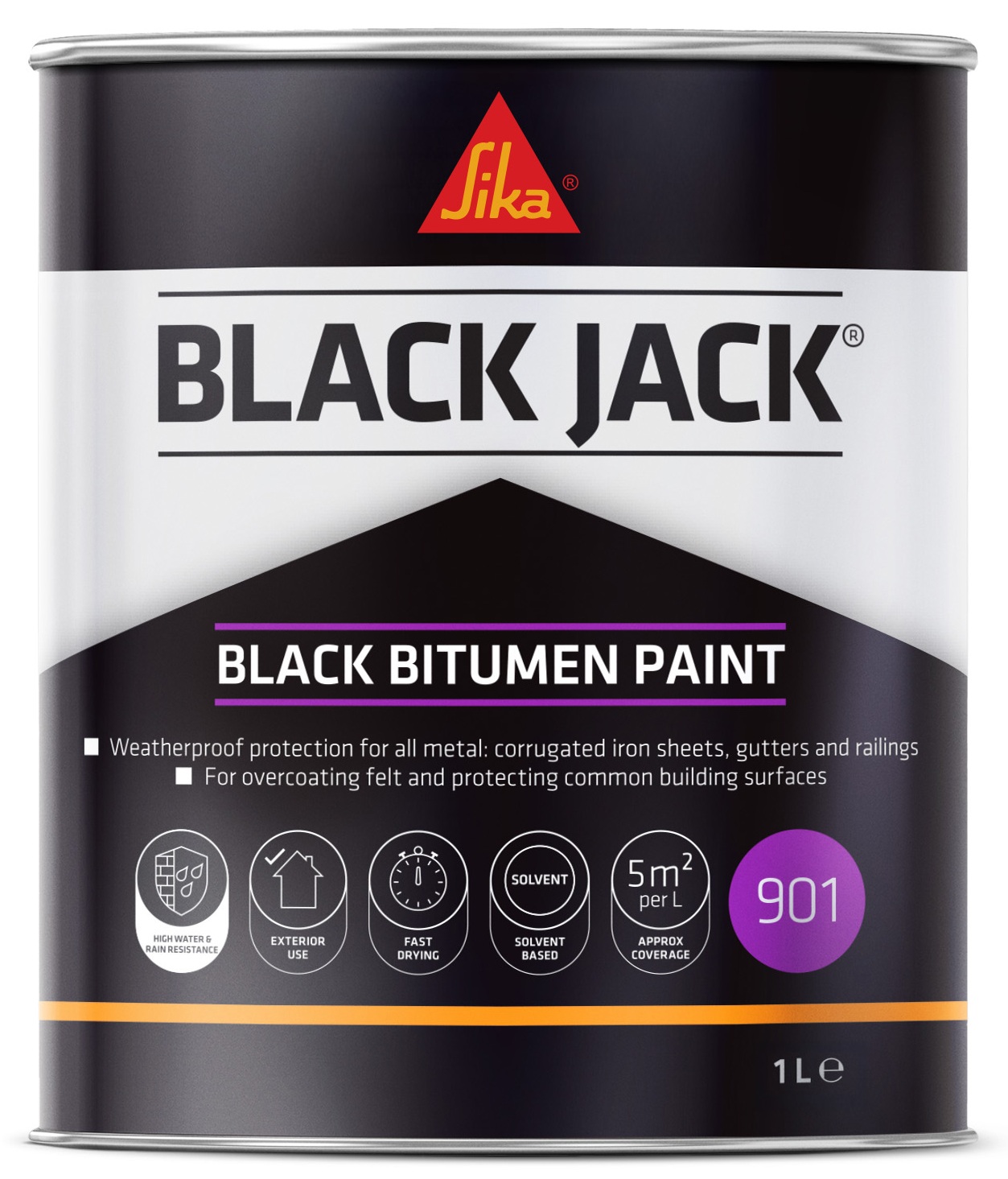 Sika 901 Black Jack Black Bitumen Paint 1 litre tin