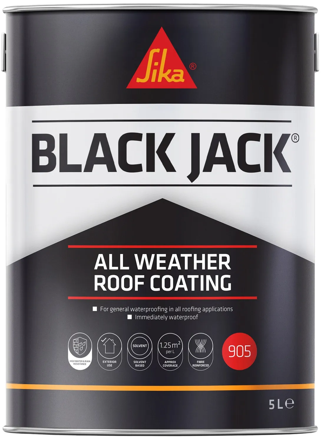 Sika Black Jack 905 All Weather Roof Coating 5L Tin Sika Black Jack 905 All Weather Fibre Reinforced Roof Coating 5L 90505