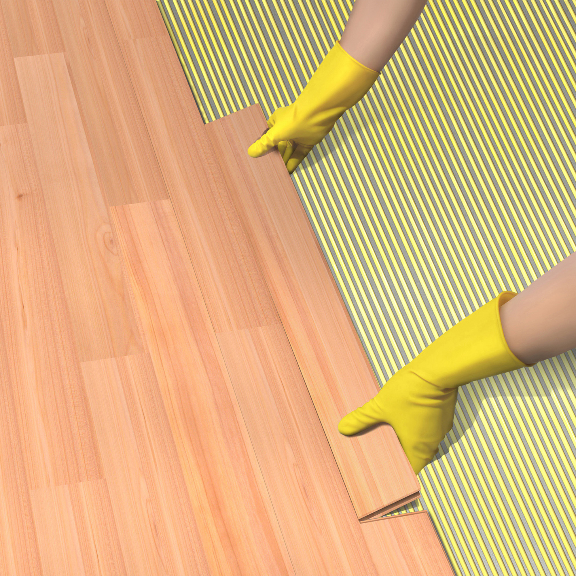Fitting wooden floor boards onto adhesive bed for secure installation
