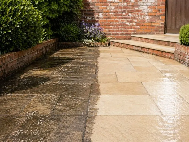 Before And After Patio Cleaning Showing Cement And Surface Residue Removal Surface Cleaners