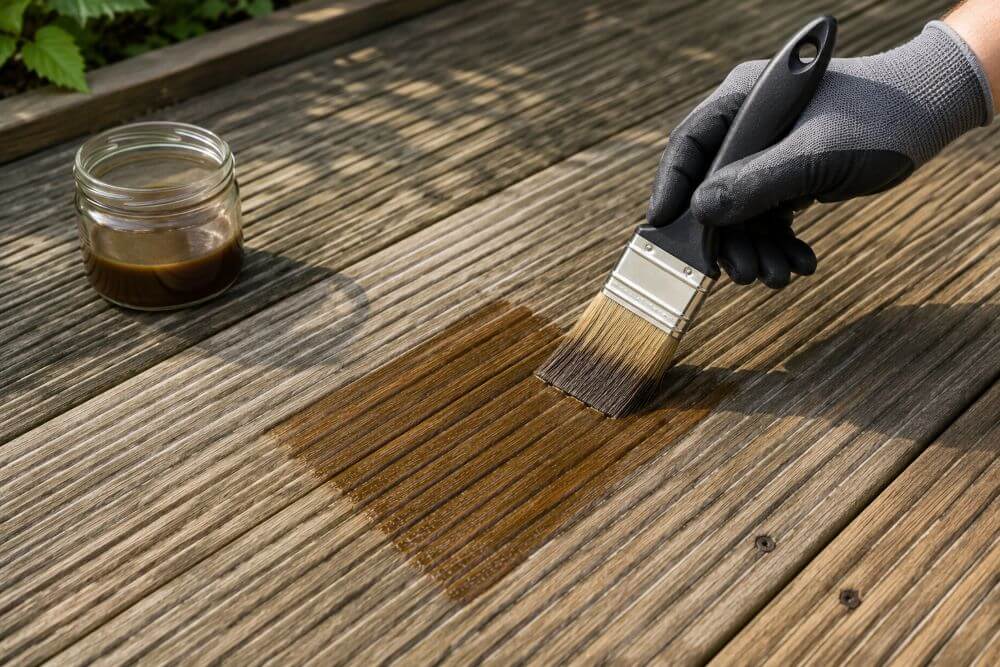 Patch testing decking treatment on a small area of timber decking