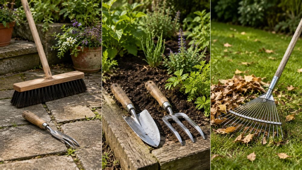 Choosing garden hand tools for patio border and lawn maintenance