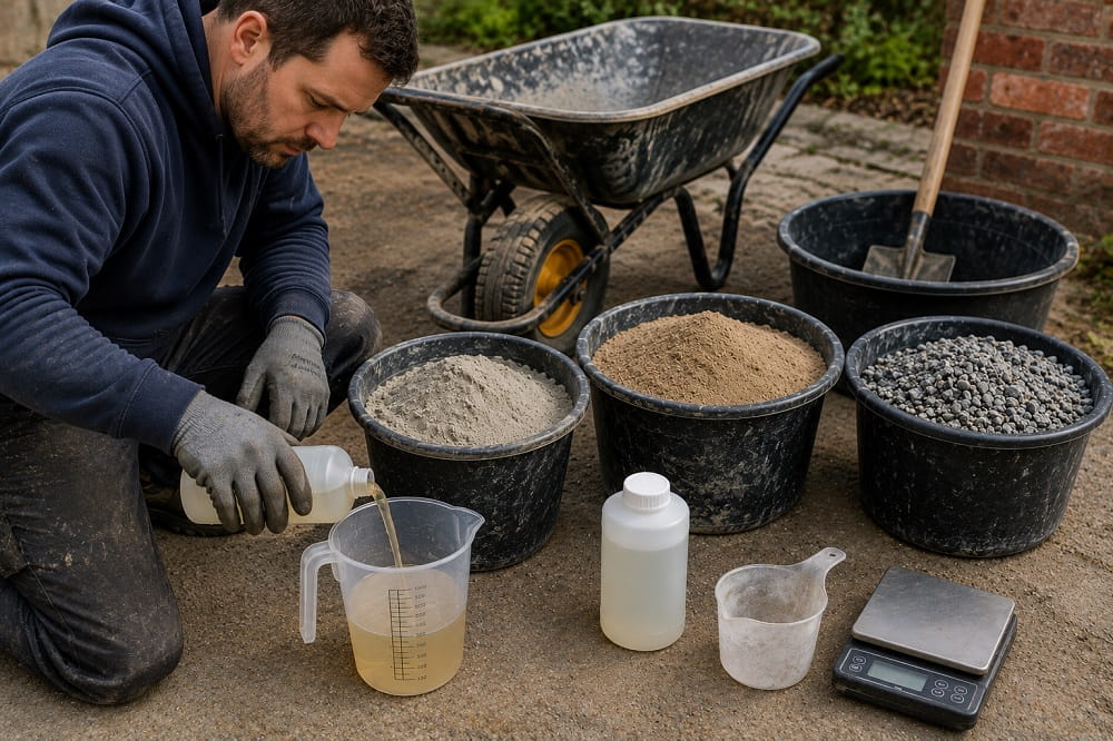 Preparing concrete and mortar materials with measured admixture before mixing