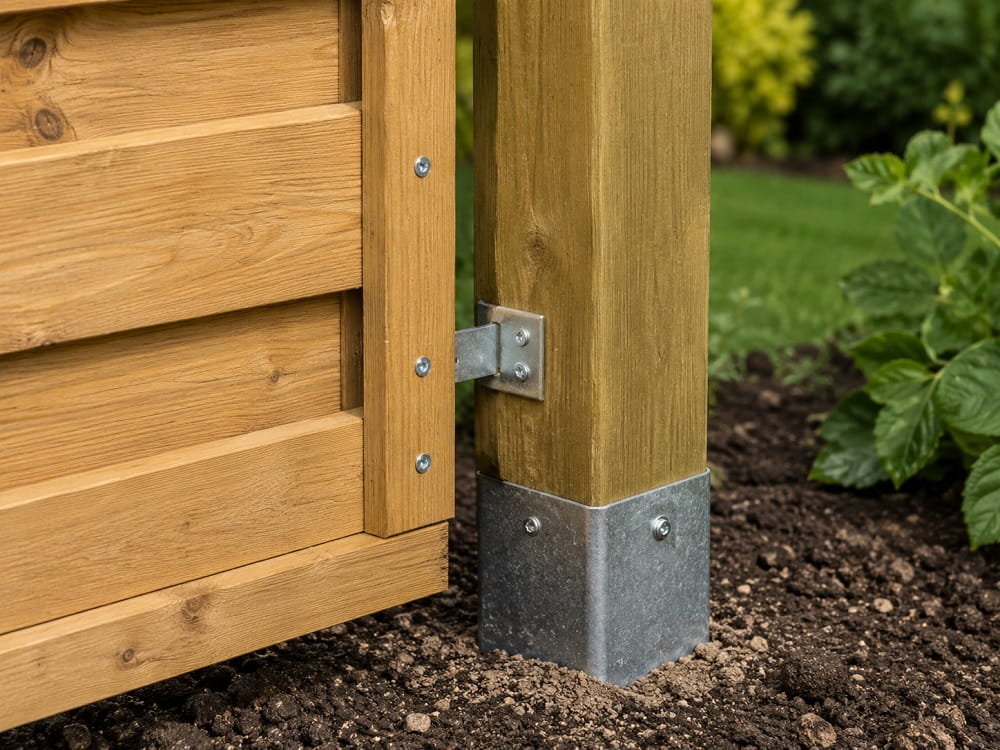 Outdoor fence fixings securing a fence panel to a post