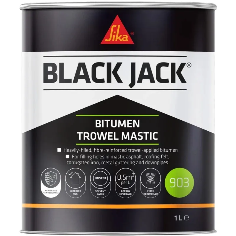 Sika Black Jack 903 Bitumen Trowel Mastic 1L Tin Sika Black Jack 903 Fibre Reinforced Bitumen Trowel Mastic 1L 90301