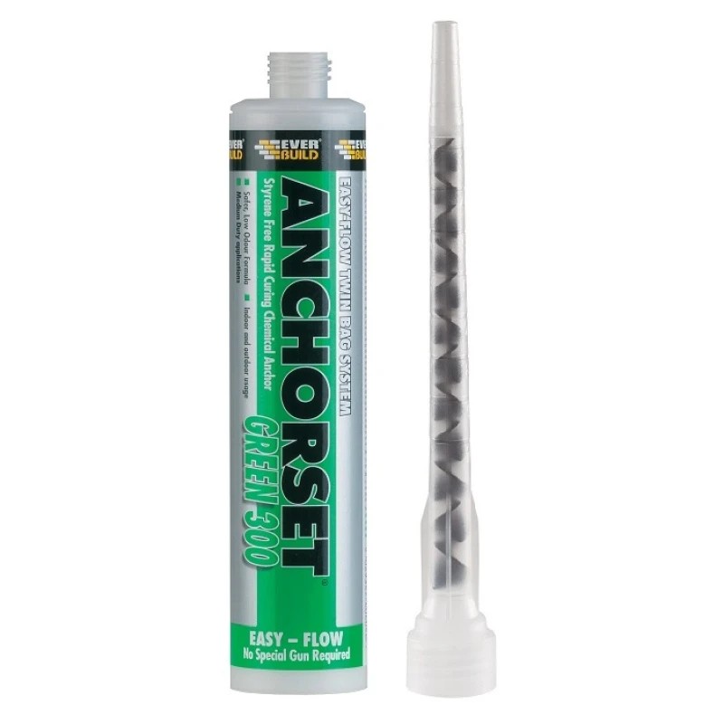 Everbuild Anchorset Green 300 chemical anchor resin cartridge with separate mixing nozzle