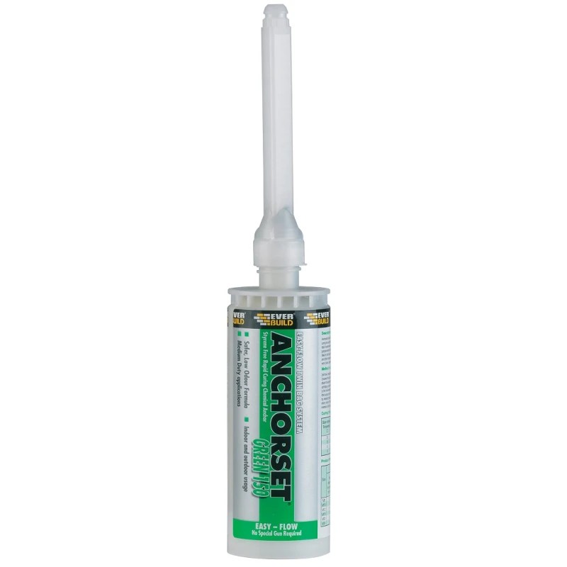 Everbuild Anchorset Green 150 chemical anchor resin cartridge with mixing nozzle