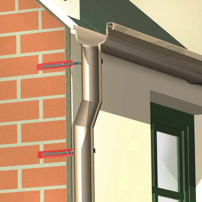 Downpipe wall fixings shown as an example use for Everbuild Anchorset Green chemical anchor resin